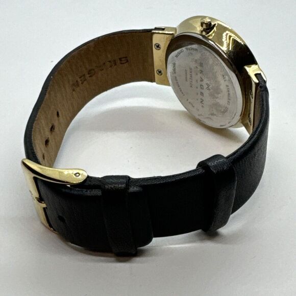 Skagen SKW2124 Women\'s Black Leather Strap Analog Dial Quartz Wrist Watch JNA578